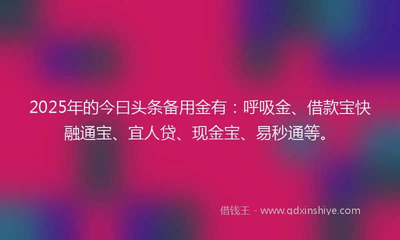 2025年的今曰头条备用金有：呼吸金、借款宝快融通宝、宜人贷、现金宝、易秒通等。