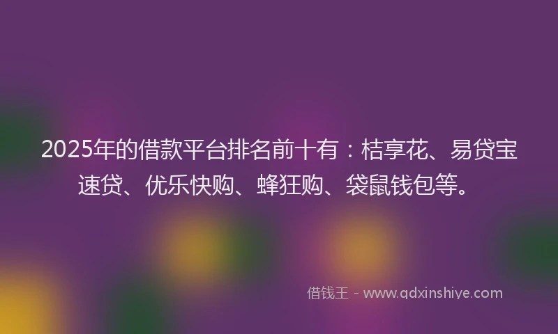 2025年的借款平台排名前十有：桔享花、易贷宝速贷、优乐快购、蜂狂购、袋鼠钱包等。