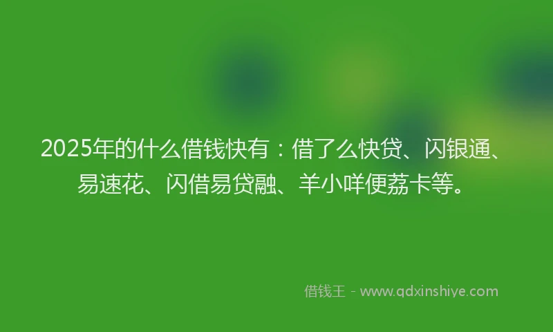 2025年的什么借钱快有：借了么快贷、闪银通、易速花、闪借易贷融、羊小咩便荔卡等。