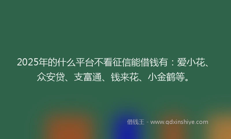 2025年的什么平台不看征信能借钱有：爱小花、众安贷、支富通、钱来花、小金鹤等。