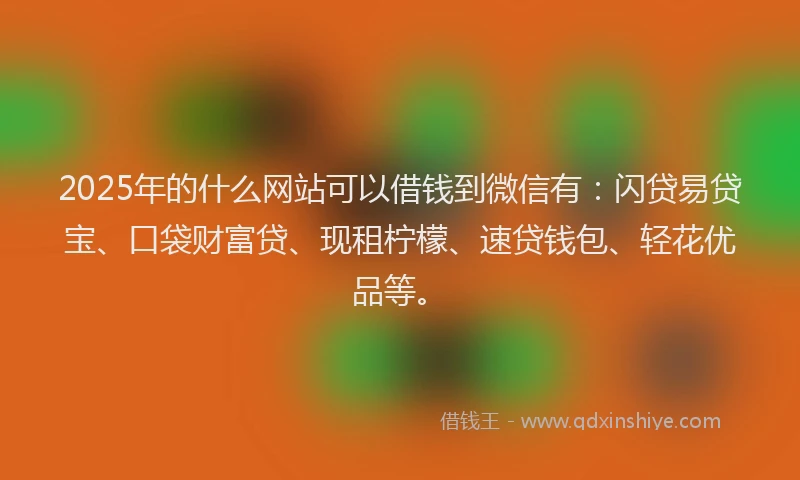 2025年的什么网站可以借钱到微信有：闪贷易贷宝、口袋财富贷、现租柠檬、速贷钱包、轻花优品等。