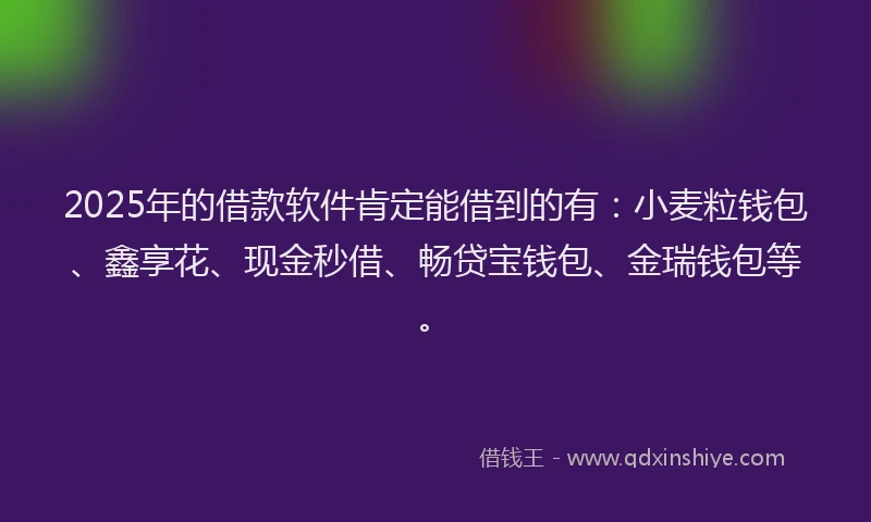 2025年的借款软件肯定能借到的有：小麦粒钱包、鑫享花、现金秒借、畅贷宝钱包、金瑞钱包等。