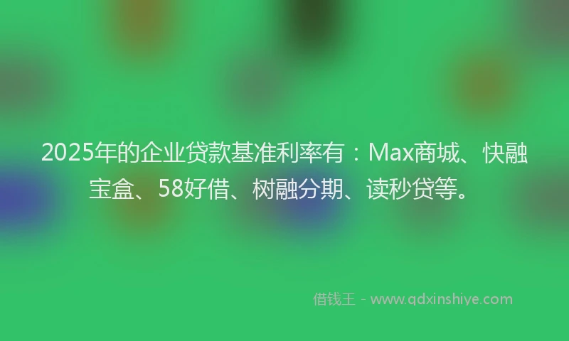 2025年的企业贷款基准利率有：Max商城、快融宝盒、58好借、树融分期、读秒贷等。