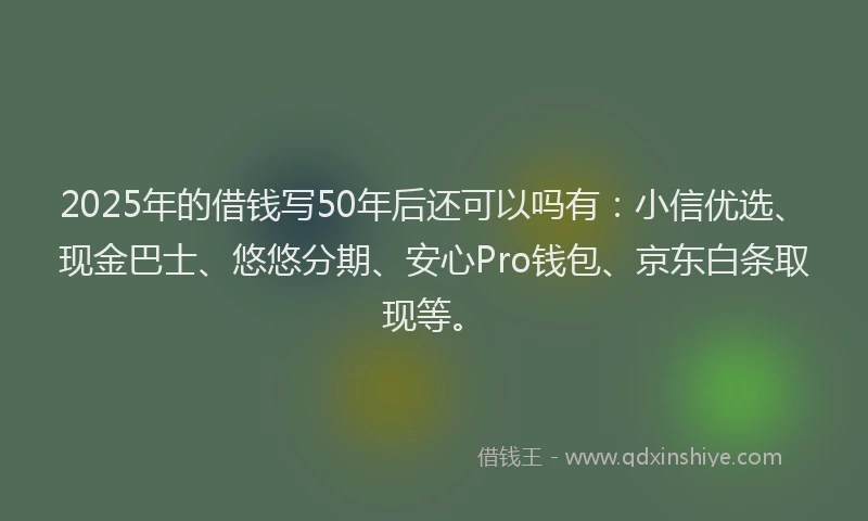 2025年的借钱写50年后还可以吗有：小信优选、现金巴士、悠悠分期、安心Pro钱包、京东白条取现等。