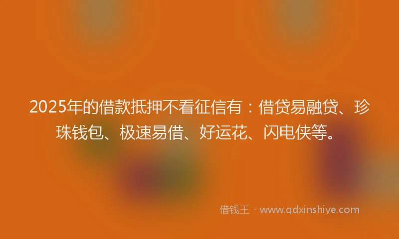 2025年的借款抵押不看征信有：借贷易融贷、珍珠钱包、极速易借、好运花、闪电侠等。