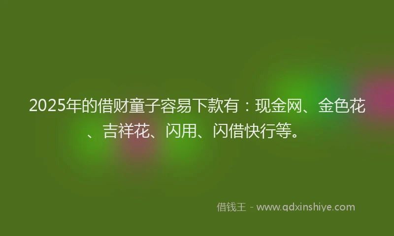 2025年的借财童子容易下款有：现金网、金色花、吉祥花、闪用、闪借快行等。