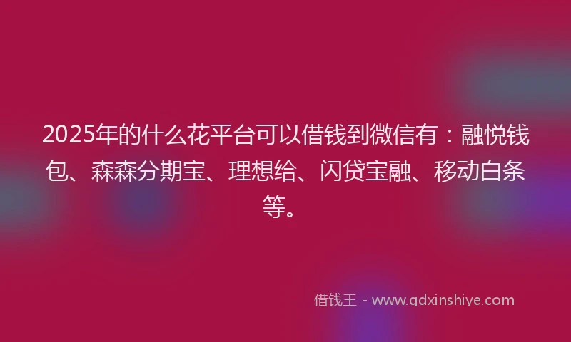 2025年的什么花平台可以借钱到微信有：融悦钱包、森森分期宝、理想给、闪贷宝融、移动白条等。