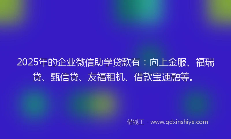 2025年的企业微信助学贷款有：向上金服、福瑞贷、甄信贷、友福租机、借款宝速融等。