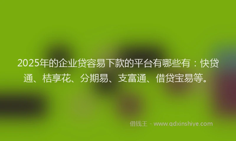2025年的企业贷容易下款的平台有哪些有：快贷通、桔享花、分期易、支富通、借贷宝易等。