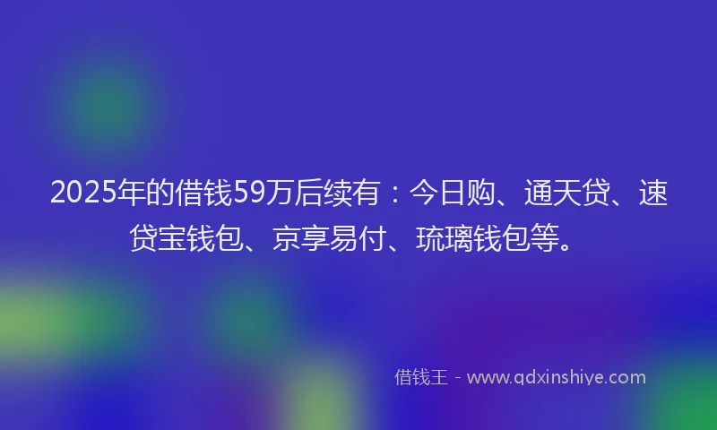2025年的借钱59万后续有：今日购、通天贷、速贷宝钱包、京享易付、琉璃钱包等。