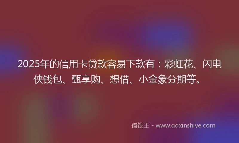 2025年的信用卡贷款容易下款有：彩虹花、闪电侠钱包、甄享购、想借、小金象分期等。
