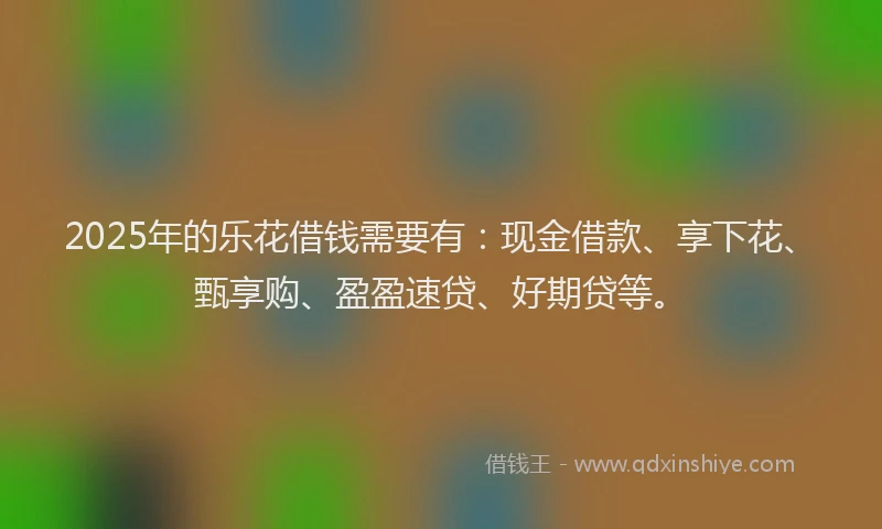 2025年的乐花借钱需要有：现金借款、享下花、甄享购、盈盈速贷、好期贷等。