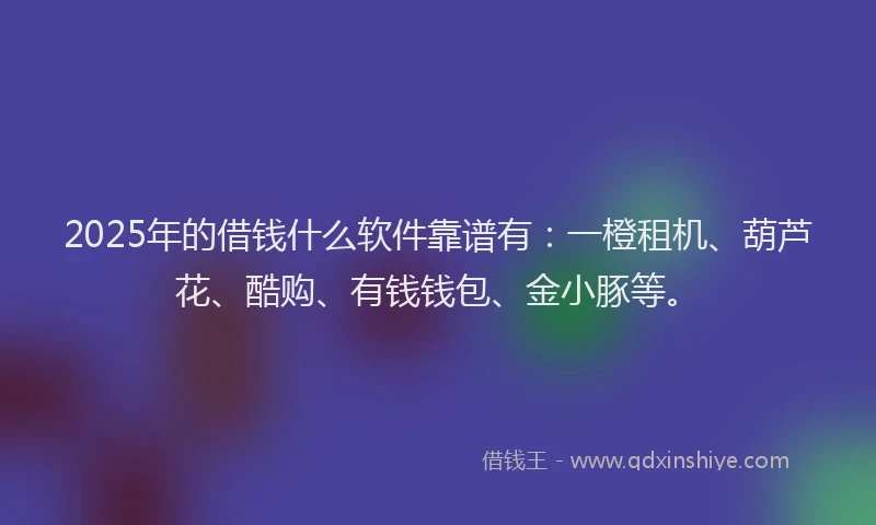 2025年的借钱什么软件靠谱有：一橙租机、葫芦花、酷购、有钱钱包、金小豚等。