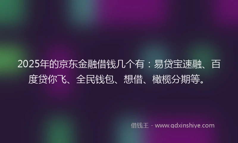 2025年的京东金融借钱几个有：易贷宝速融、百度贷你飞、全民钱包、想借、橄榄分期等。