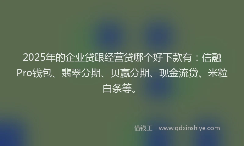 2025年的企业贷跟经营贷哪个好下款有：信融Pro钱包、翡翠分期、贝赢分期、现金流贷、米粒白条等。