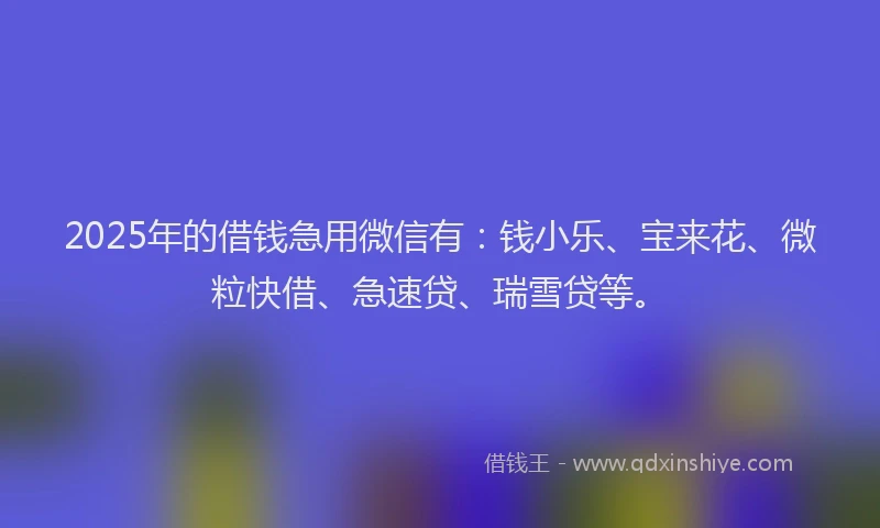 2025年的借钱急用微信有：钱小乐、宝来花、微粒快借、急速贷、瑞雪贷等。