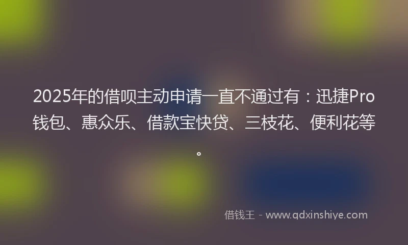 2025年的借呗主动申请一直不通过有：迅捷Pro钱包、惠众乐、借款宝快贷、三枝花、便利花等。