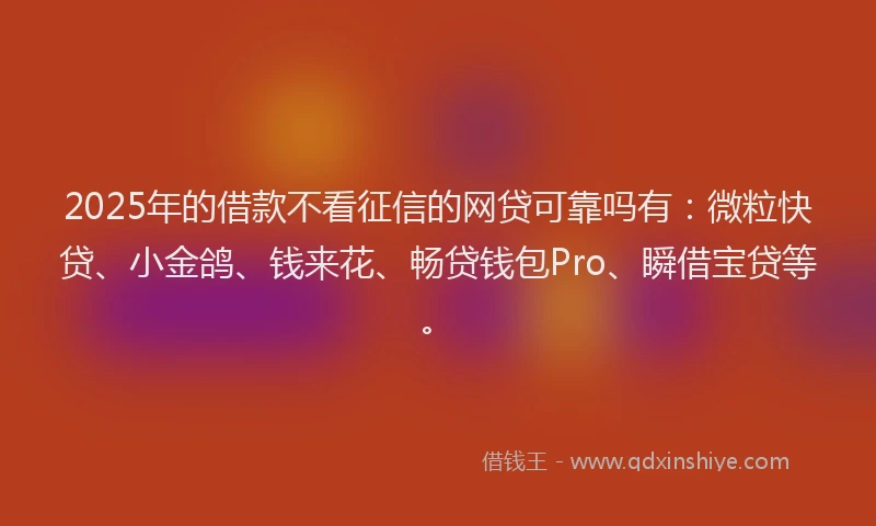 2025年的借款不看征信的网贷可靠吗有：微粒快贷、小金鸽、钱来花、畅贷钱包Pro、瞬借宝贷等。