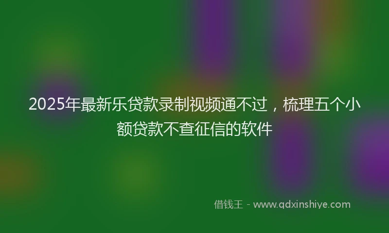 2025年最新乐贷款录制视频通不过，梳理五个小额贷款不查征信的软件