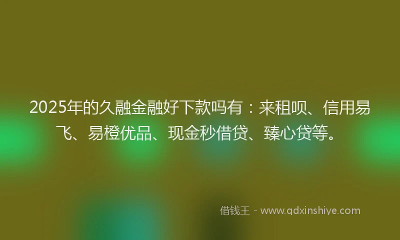 2025年的久融金融好下款吗有：来租呗、信用易飞、易橙优品、现金秒借贷、臻心贷等。