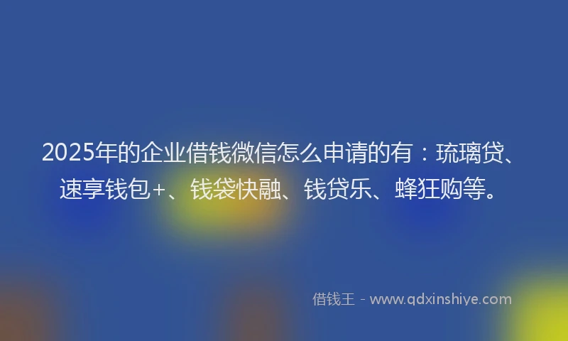 2025年的企业借钱微信怎么申请的有：琉璃贷、速享钱包+、钱袋快融、钱贷乐、蜂狂购等。