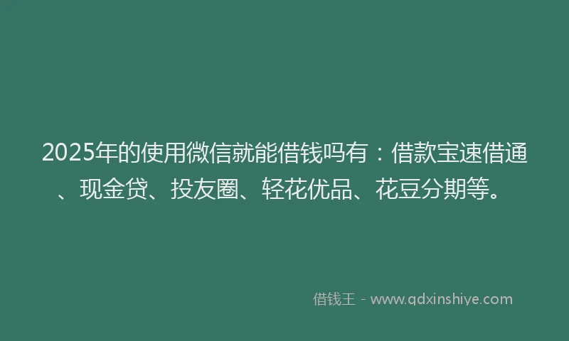 2025年的使用微信就能借钱吗有：借款宝速借通、现金贷、投友圈、轻花优品、花豆分期等。