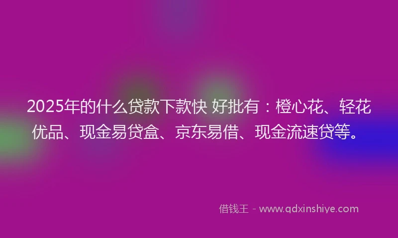 2025年的什么贷款下款快 好批有：橙心花、轻花优品、现金易贷盒、京东易借、现金流速贷等。