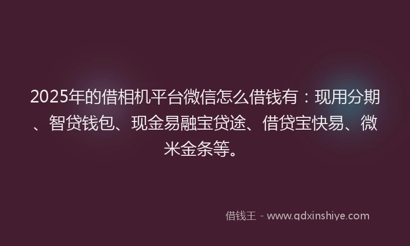 2025年的借相机平台微信怎么借钱有：现用分期、智贷钱包、现金易融宝贷途、借贷宝快易、微米金条等。