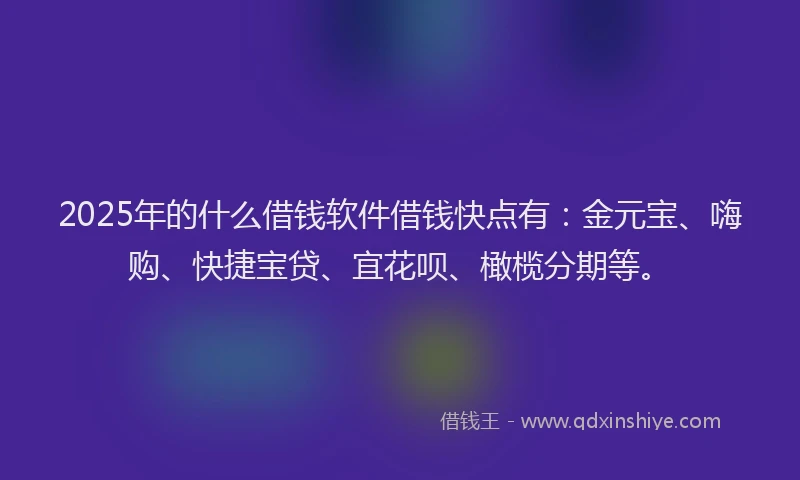 2025年的什么借钱软件借钱快点有：金元宝、嗨购、快捷宝贷、宜花呗、橄榄分期等。