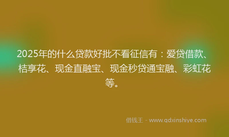 2025年的什么贷款好批不看征信有：爱贷借款、桔享花、现金直融宝、现金秒贷通宝融、彩虹花等。