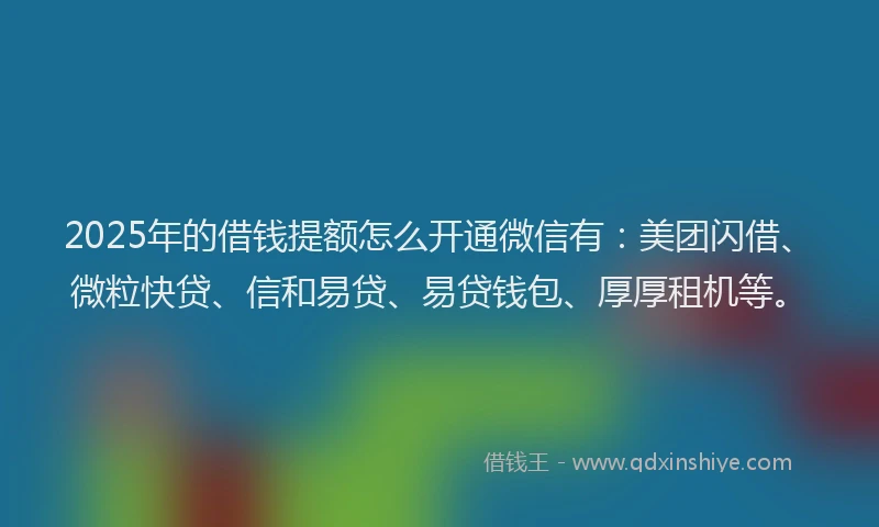 2025年的借钱提额怎么开通微信有：美团闪借、微粒快贷、信和易贷、易贷钱包、厚厚租机等。