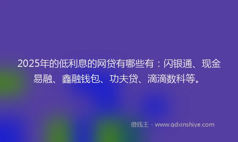 2025年的低利息的网贷有哪些有：闪银通、现金易融、鑫融钱包、功夫贷、滴滴数科等。
