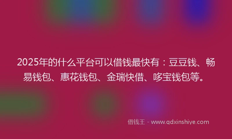 2025年的什么平台可以借钱最快有：豆豆钱、畅易钱包、惠花钱包、金瑞快借、哆宝钱包等。