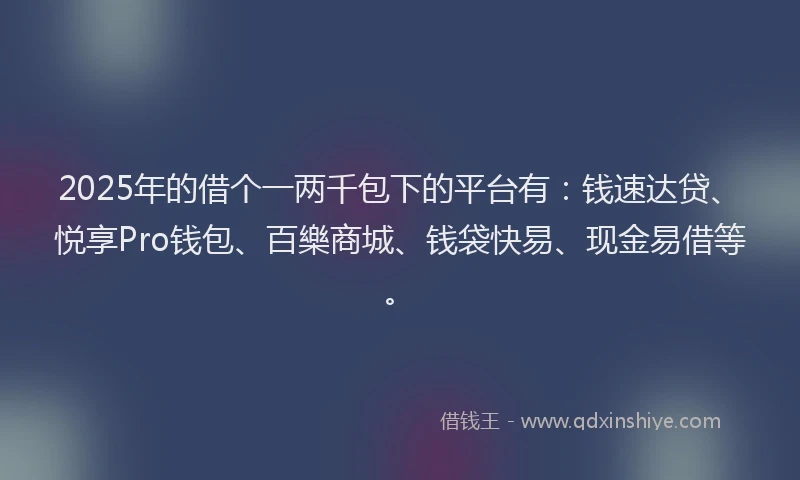 2025年的借个一两千包下的平台有：钱速达贷、悦享Pro钱包、百樂商城、钱袋快易、现金易借等。