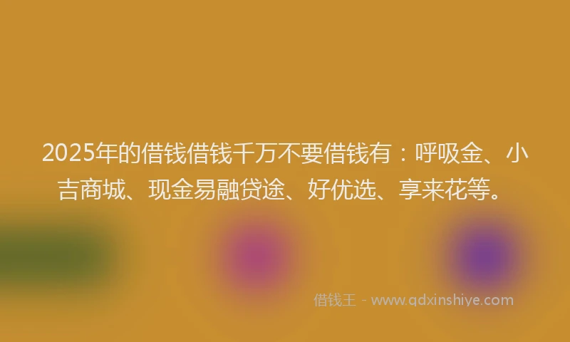 2025年的借钱借钱千万不要借钱有：呼吸金、小吉商城、现金易融贷途、好优选、享来花等。