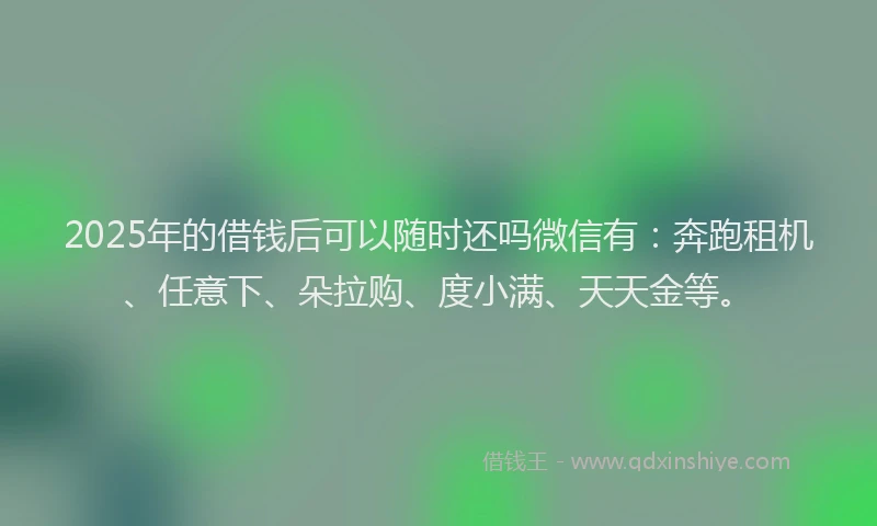 2025年的借钱后可以随时还吗微信有：奔跑租机、任意下、朵拉购、度小满、天天金等。