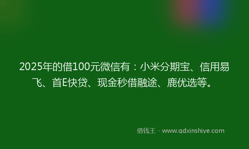 2025年的借100元微信有：小米分期宝、信用易飞、首E快贷、现金秒借融途、鹿优选等。