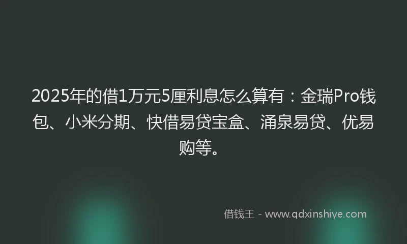 2025年的借1万元5厘利息怎么算有:金瑞Pro钱包、小米分期、快借易贷宝盒、涌泉易贷、优易购等。