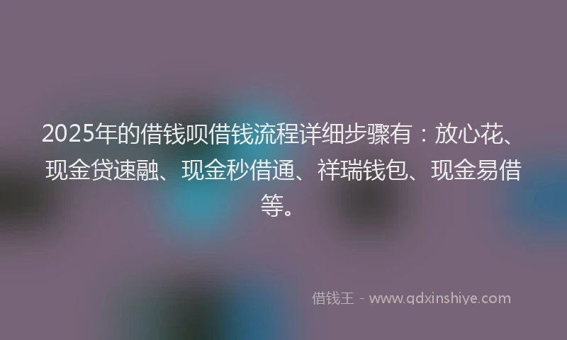 2025年的借钱呗借钱流程详细步骤有：放心花、现金贷速融、现金秒借通、祥瑞钱包、现金易借等。