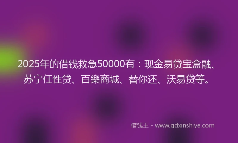 2025年的借钱救急50000有：现金易贷宝盒融、苏宁任性贷、百樂商城、替你还、沃易贷等。