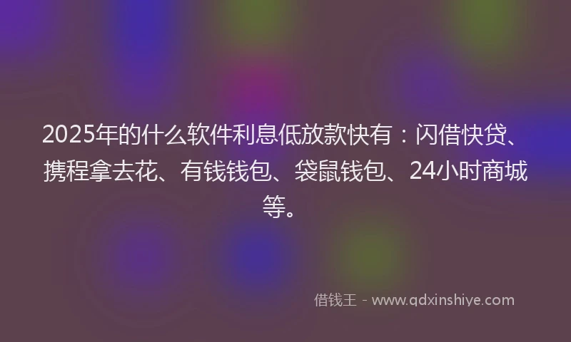 2025年的什么软件利息低放款快有：闪借快贷、携程拿去花、有钱钱包、袋鼠钱包、24小时商城等。