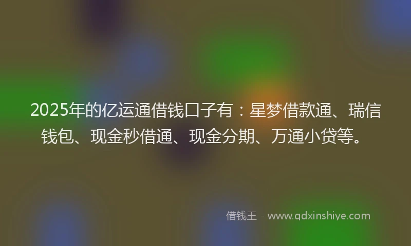2025年的亿运通借钱口子有：星梦借款通、瑞信钱包、现金秒借通、现金分期、万通小贷等。