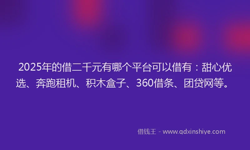 2025年的借二千元有哪个平台可以借有：甜心优选、奔跑租机、积木盒子、360借条、团贷网等。
