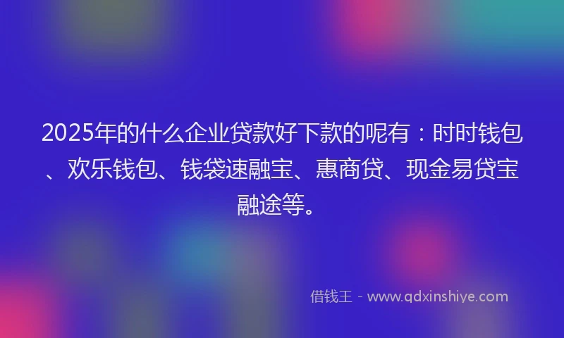 2025年的什么企业贷款好下款的呢有：时时钱包、欢乐钱包、钱袋速融宝、惠商贷、现金易贷宝融途等。