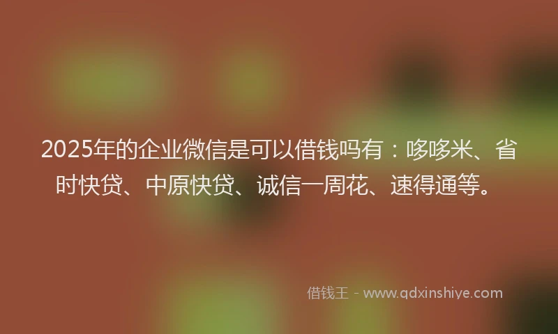 2025年的企业微信是可以借钱吗有：哆哆米、省时快贷、中原快贷、诚信一周花、速得通等。