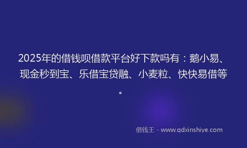 2025年的借钱呗借款平台好下款吗有：鹅小易、现金秒到宝、乐借宝贷融、小麦粒、快快易借等。
