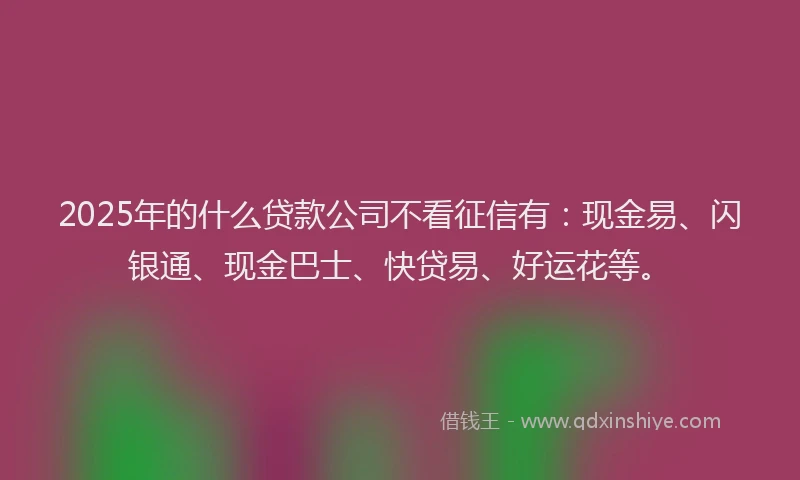 2025年的什么贷款公司不看征信有：现金易、闪银通、现金巴士、快贷易、好运花等。