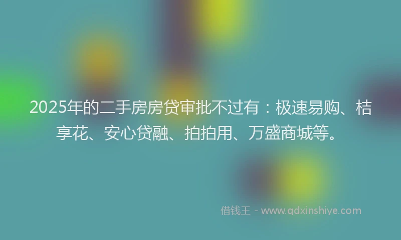 2025年的二手房房贷审批不过有：极速易购、桔享花、安心贷融、拍拍用、万盛商城等。