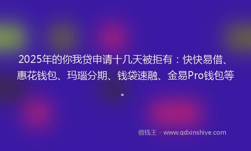 2025年的你我贷申请十几天被拒有：快快易借、惠花钱包、玛瑙分期、钱袋速融、金易Pro钱包等。