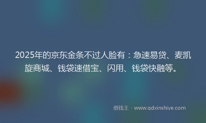 2025年的京东金条不过人脸有：急速易贷、麦凯旋商城、钱袋速借宝、闪用、钱袋快融等。